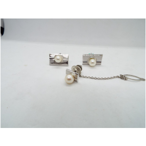 真珠　タイピンカフス設セット　